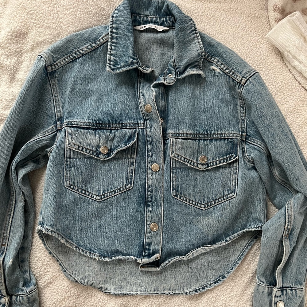 Zara oversized cropped denim jacket